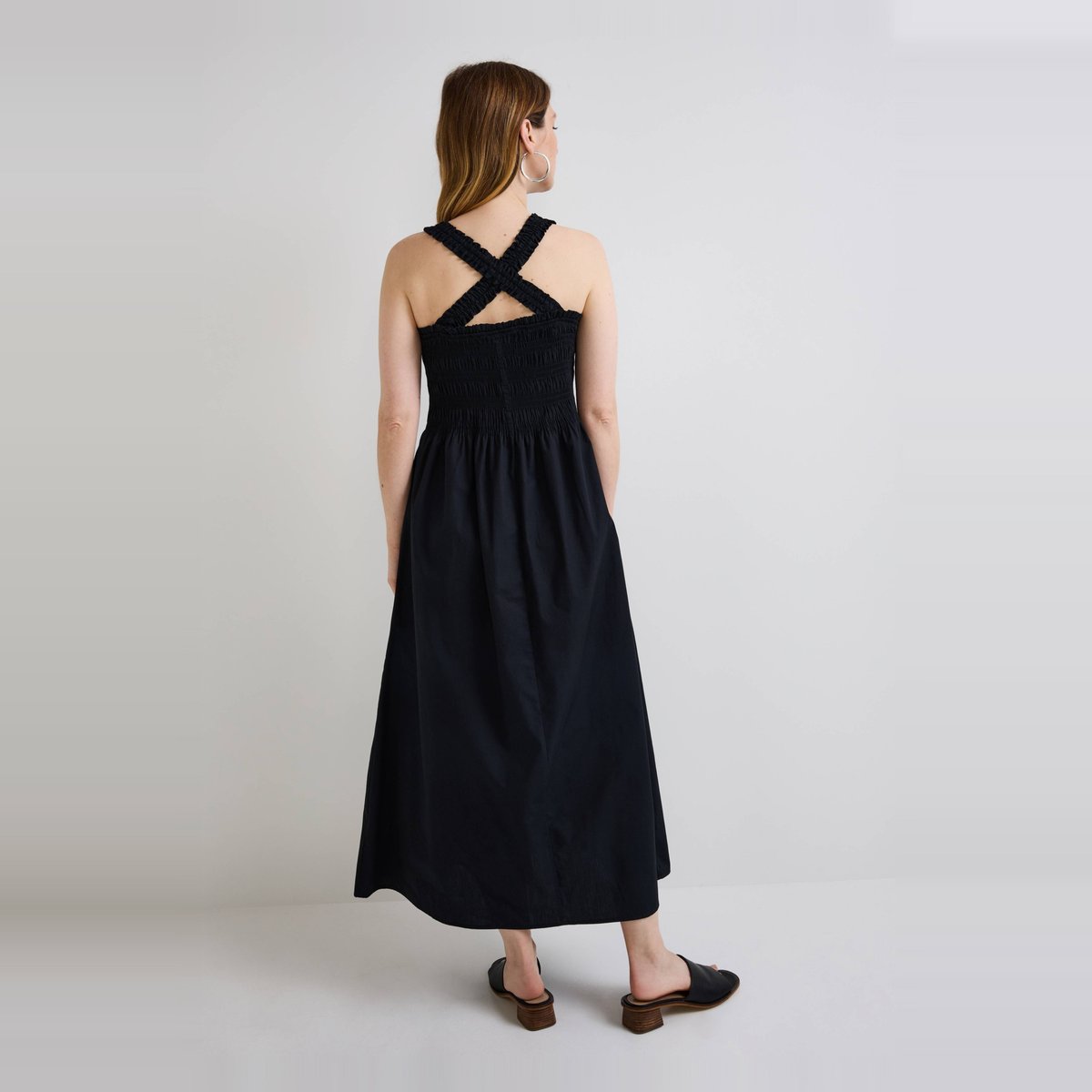 Robe midi smockée en coton BIO GOTS noir, MONOPRIX