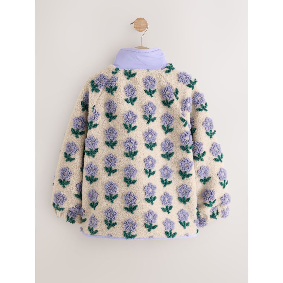 Veste en peau lainée boutonnée motif floral bleu/crème, NEXT