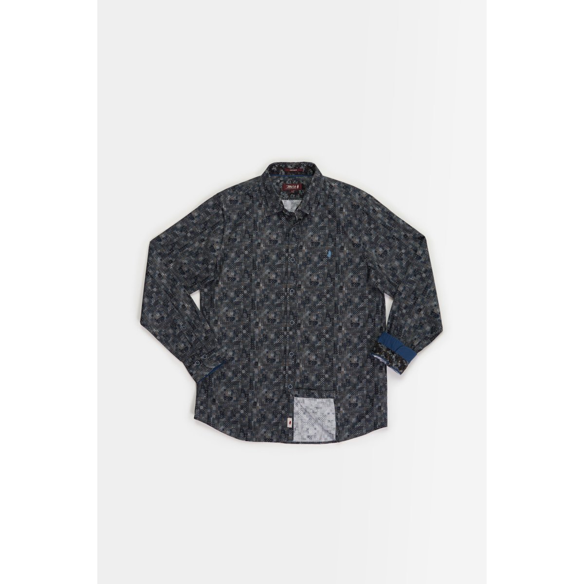 Chemise imprimée à motifs patchwork bleu marine, MCS