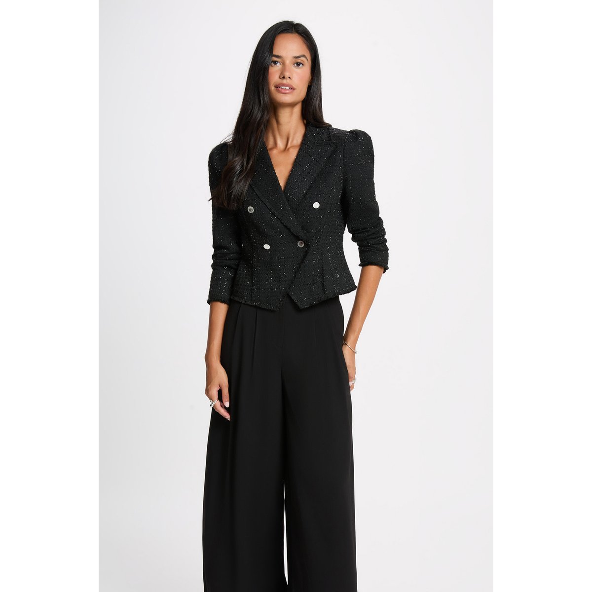 Veste tweed cintrée noir, MORGAN