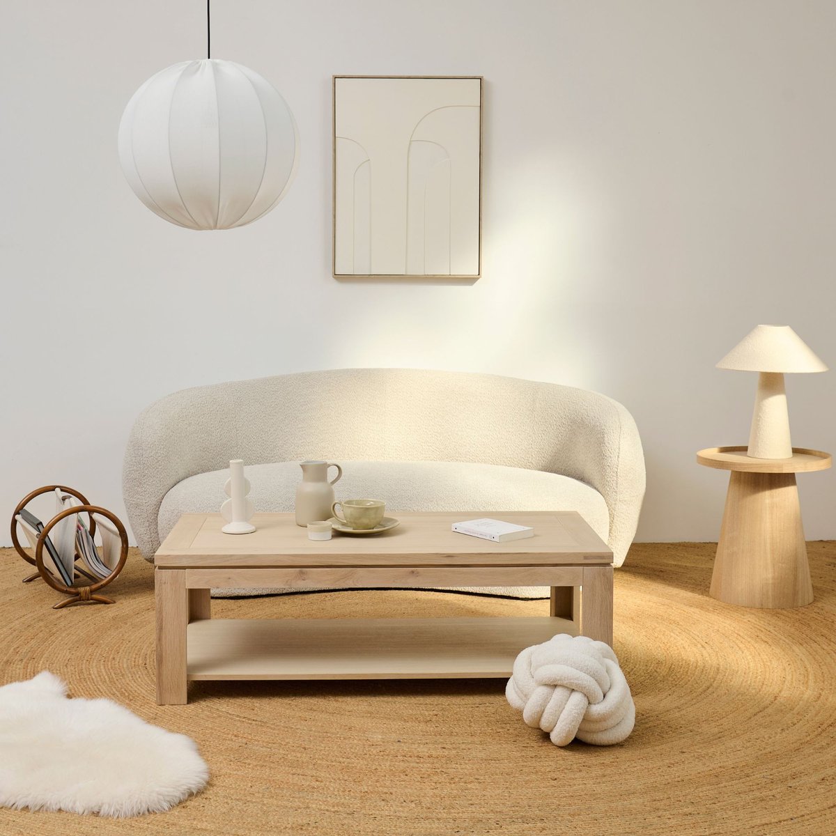 Canapé 3 places en tissu bouclette beige L191 - ELLA beige, HELLIN, DEPUIS 1862