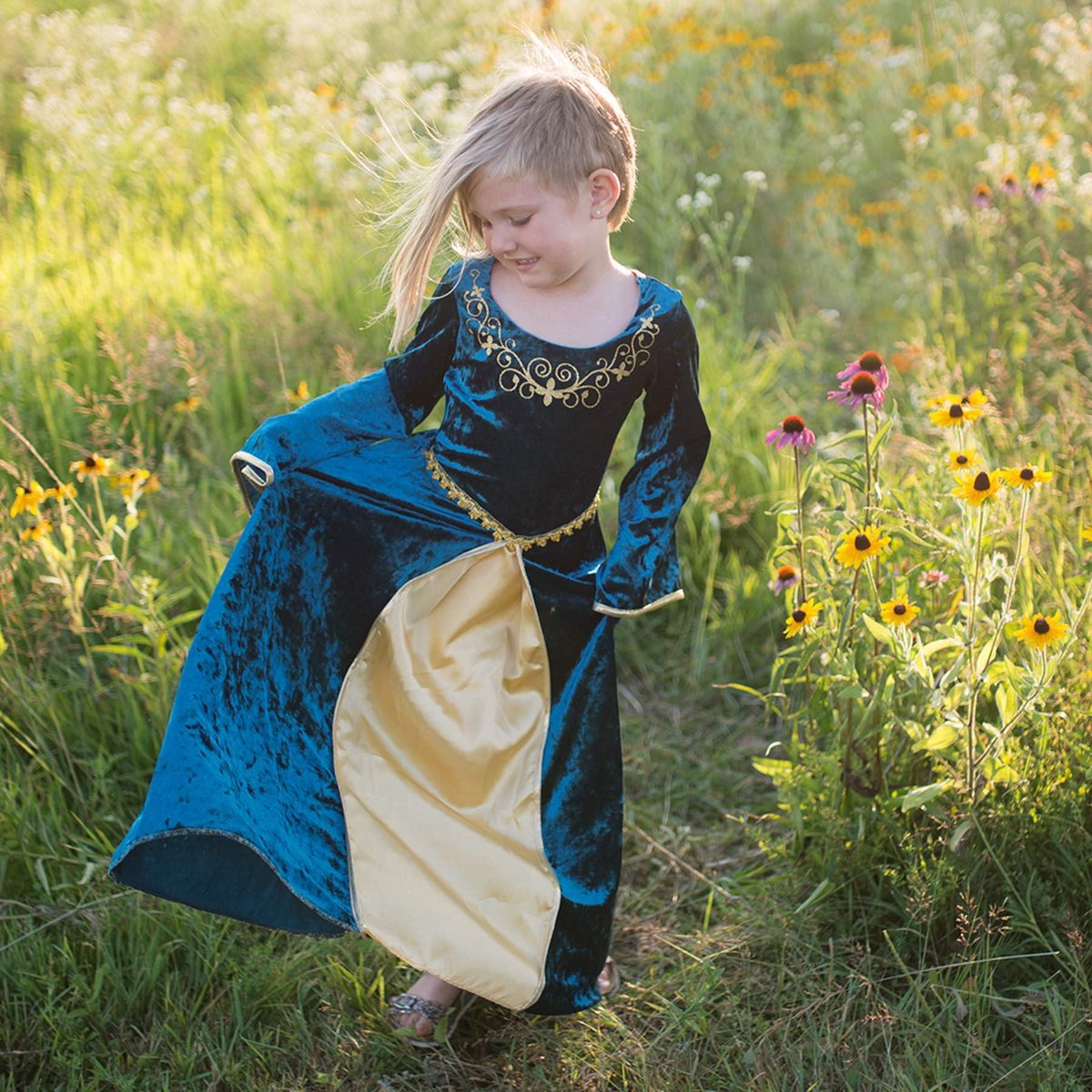 Déguisement enfant – Robe de reine Guenièvre bleu, GREAT PRETENDERS