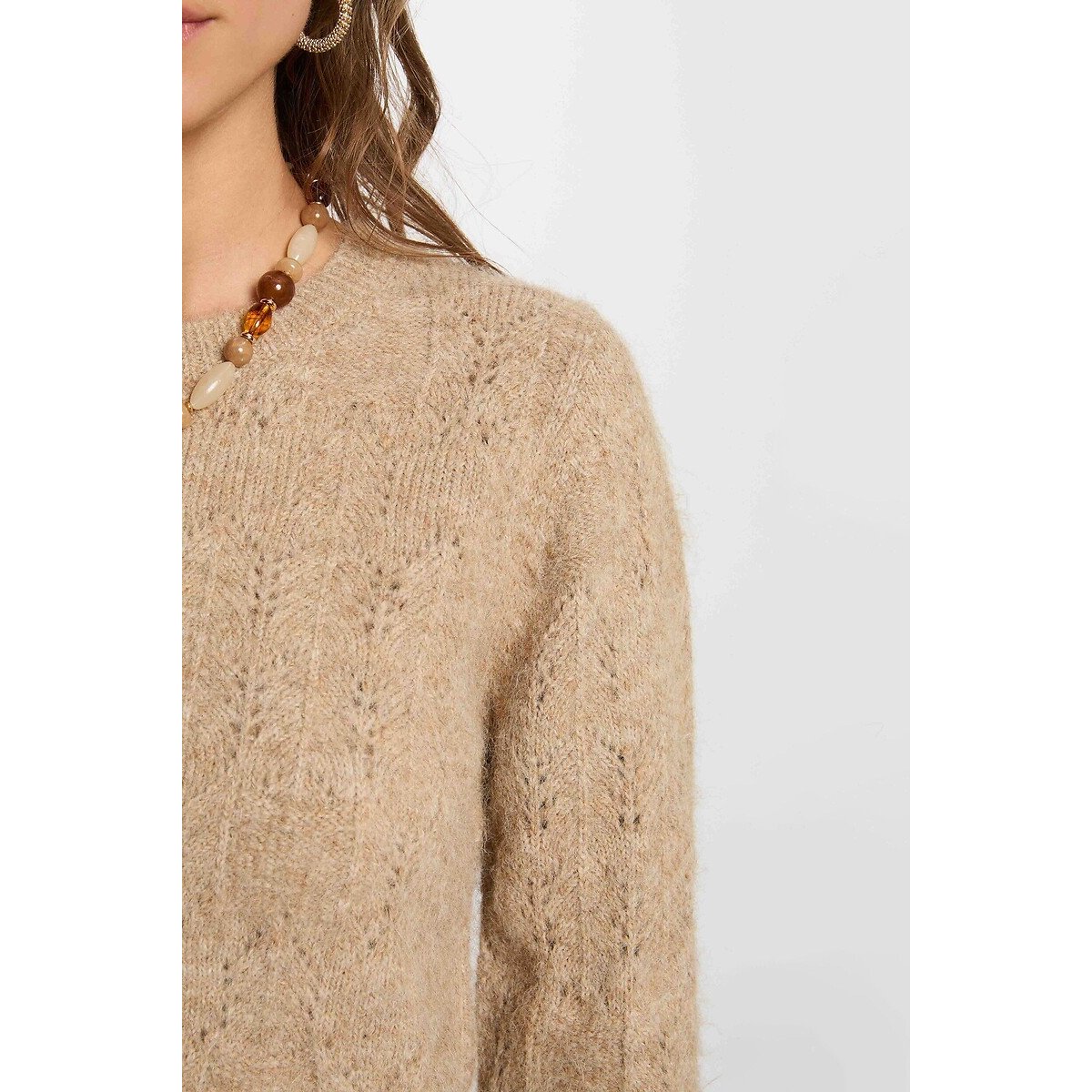 Openwork Knit Jumper beige, MORGAN