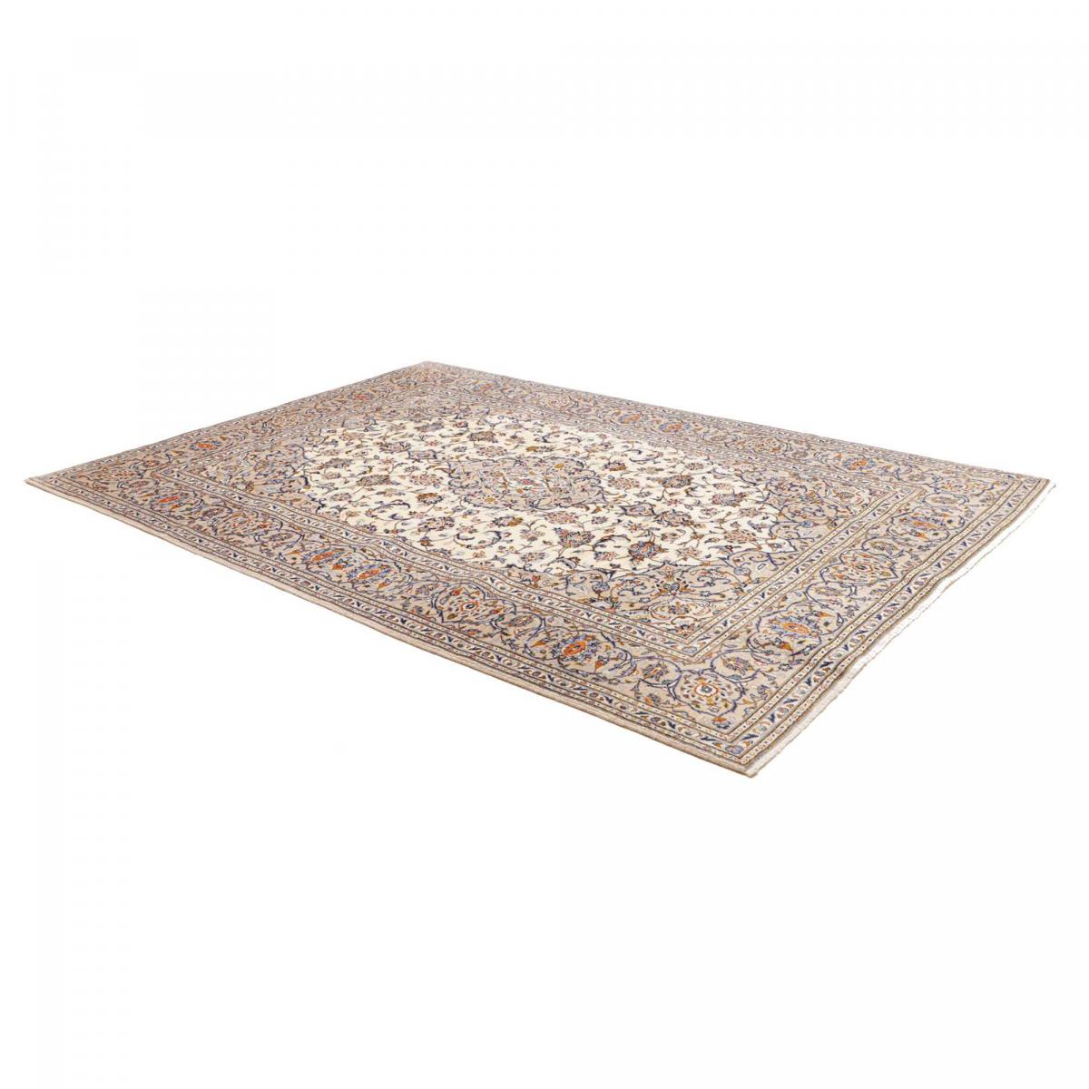 Tapis d'orient, motif oriental, noué main en laine, KASHAN 1 crème, beige, bleu, UN AMOUR DE TAPIS