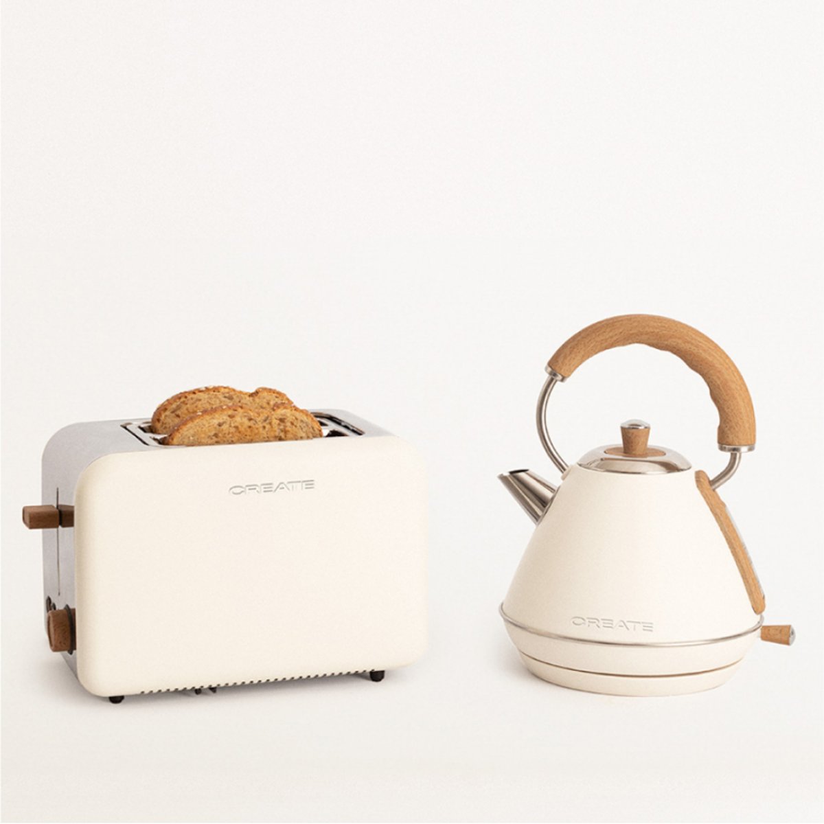 Pack grille-pain + bouilloire KETTLE (1L) & TOAST RETRO (petit) blanc cassé, CREATE