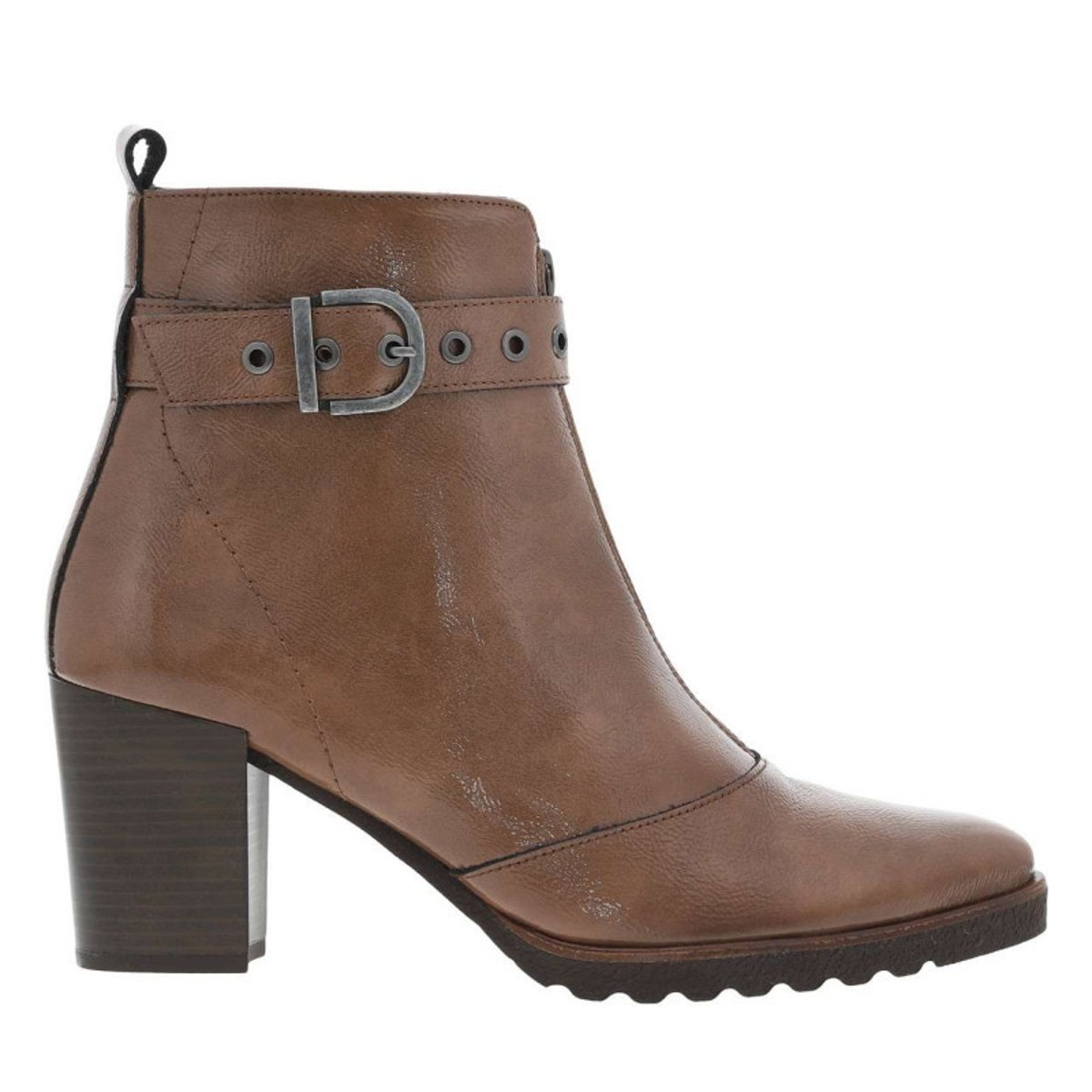 Boots en cuir taupe à semelle à talon décroché haut avec deux fermetures taupe, DORKING