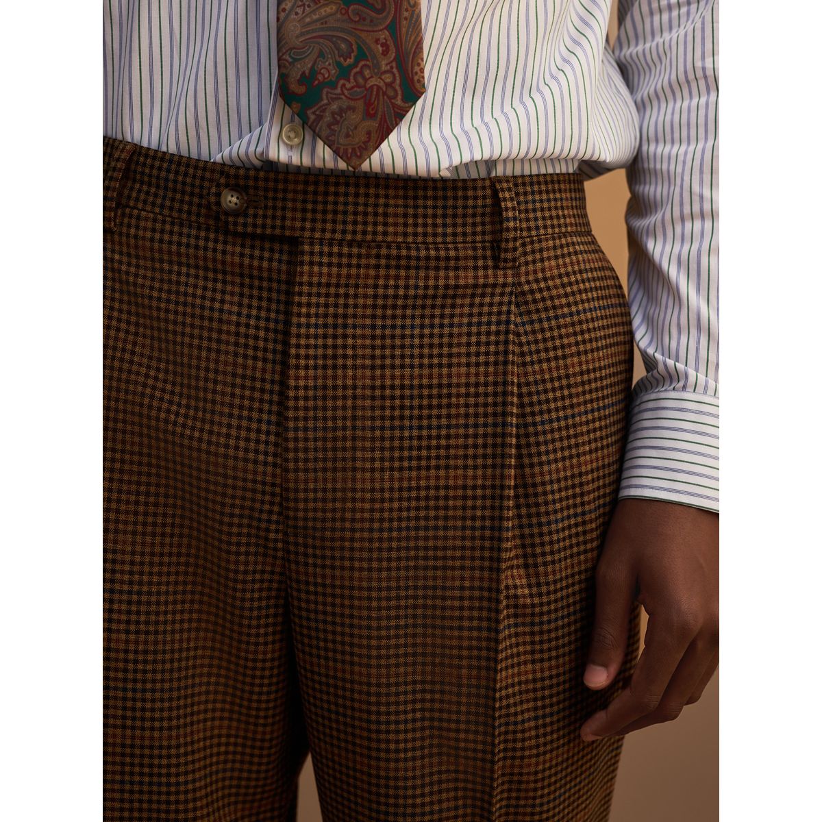 Pantalon de costume ajusté à carreaux marron, NEXT