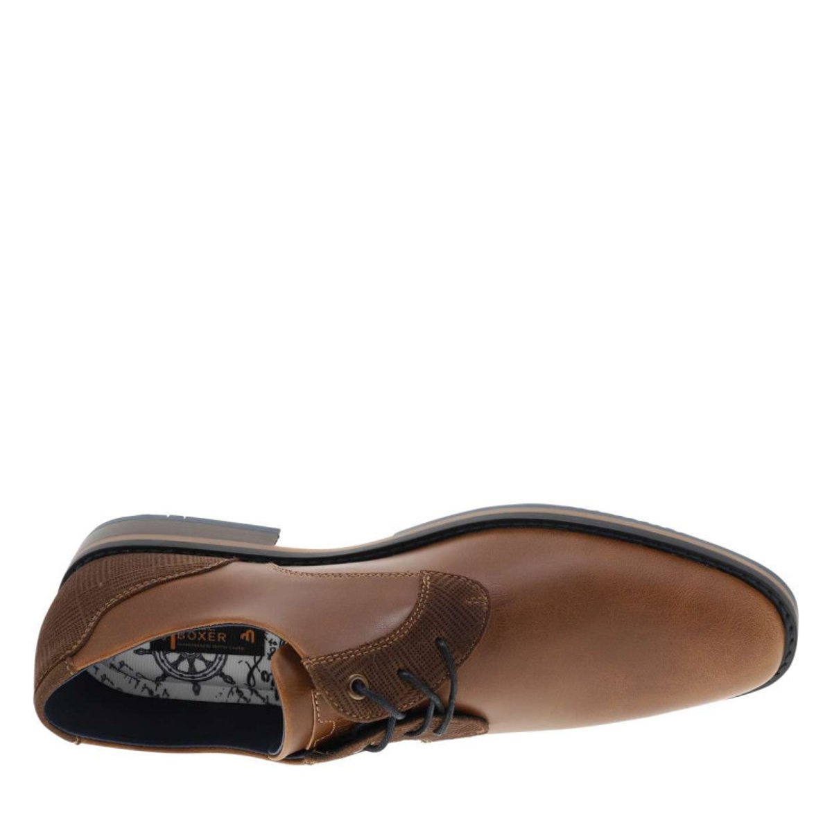 Derbies cognac à talon plat avec des lacets plats et des surpiqûres marine brun, BULLBOXER