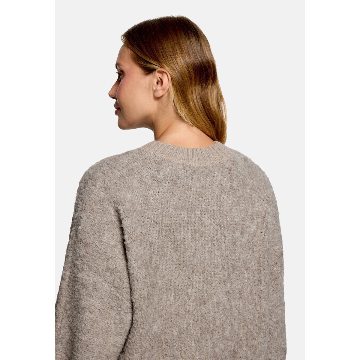 Pull-over en maille à bordures côtelées taupe melange, BETTY & CO