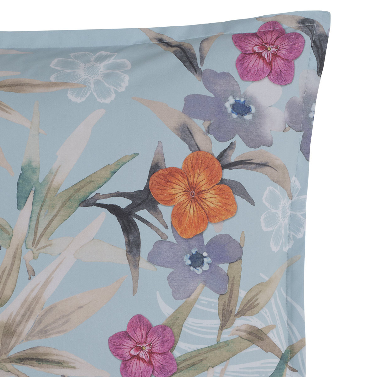 Lot de 2 taies d'oreillers en percale de coton BIRDIE bleu arctic, SENSEI MAISON