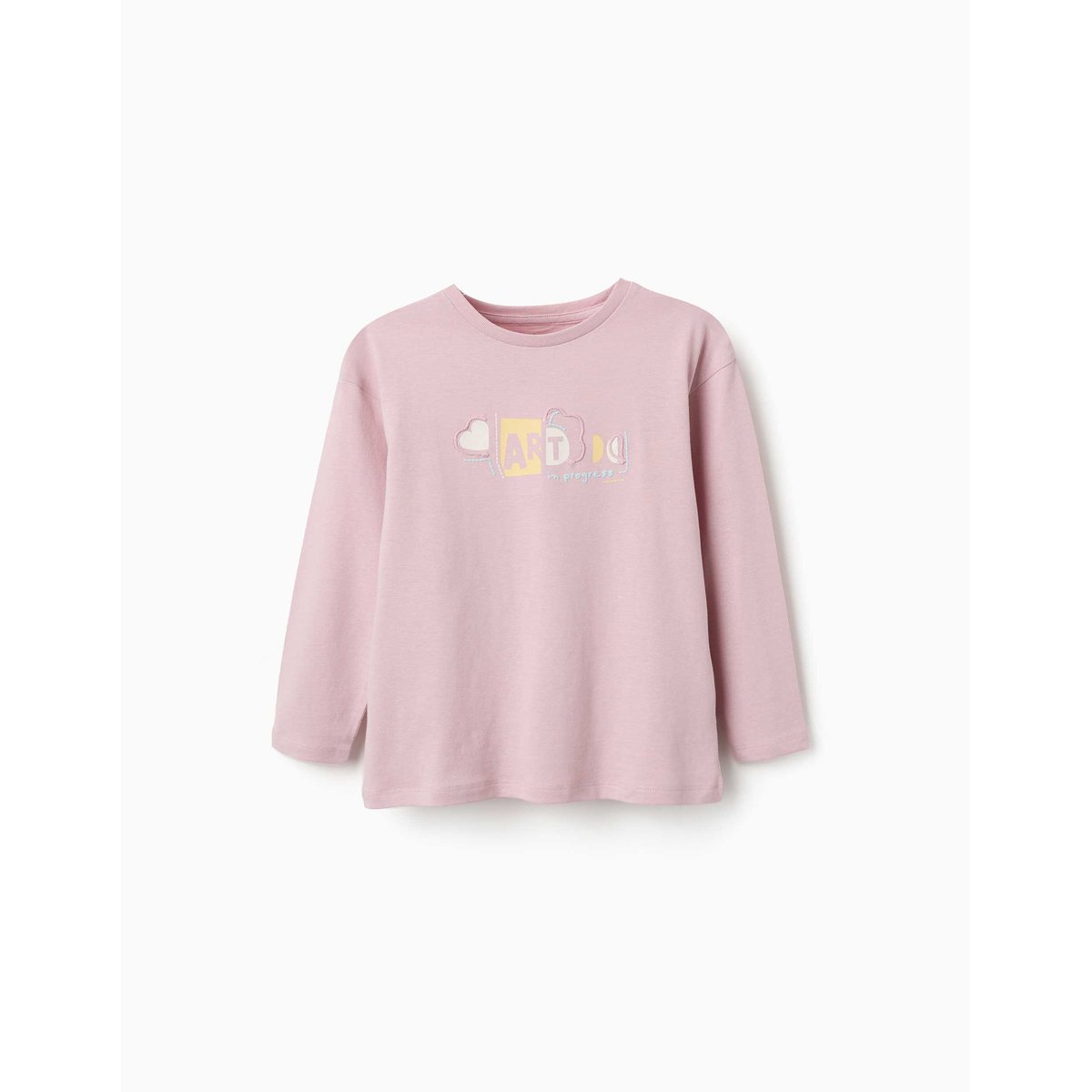 T-shirt en coton à manches longues avec imprimé et volants mauve clair, ZIPPY