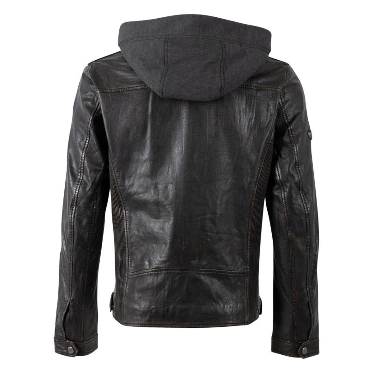 Blouson en cuir de mouton noire uni avec une coupe ajustée et un col à capuche noir, GIPSY