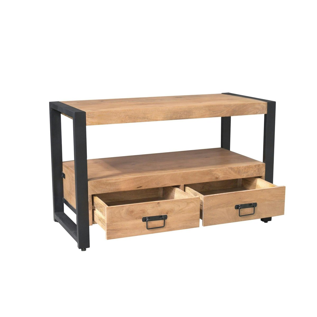 Meuble TV 2 tiroirs double plateau MILORA bois clair, PIER IMPORT