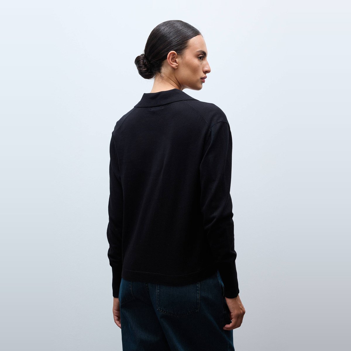 Cardigan à manches longues col polo noir, MONOPRIX