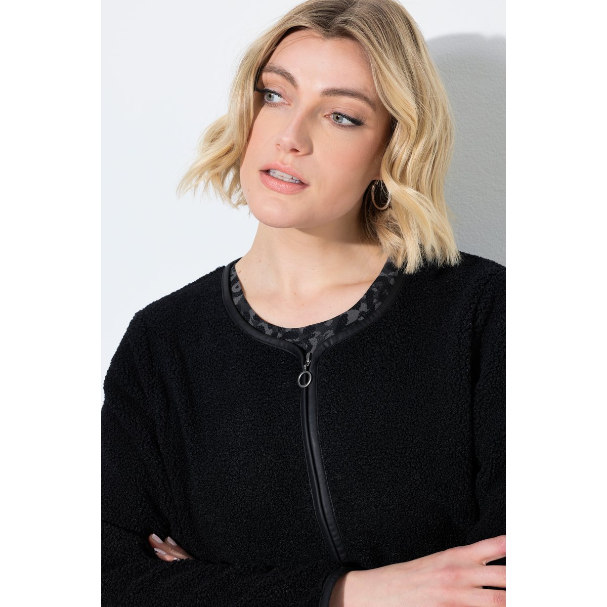 Veste en polaire, passepoil imitation cuir noir, ULLA POPKEN