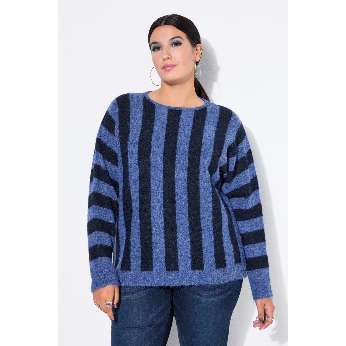 Pull oversize, rayures et manches ballon marine, STUDIO UNTOLD