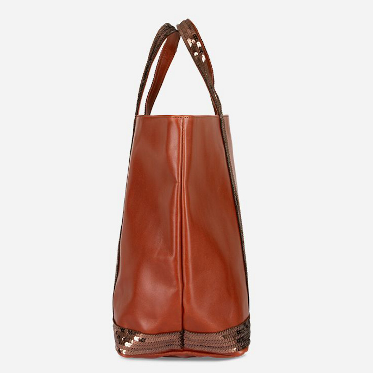 Medium Leather Tote Bag with Sequin Trim brown, VANESSA BRUNO