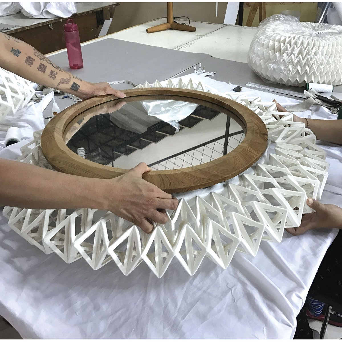 Applique en tissu cassé avec miroir beige, NOW'S HOME