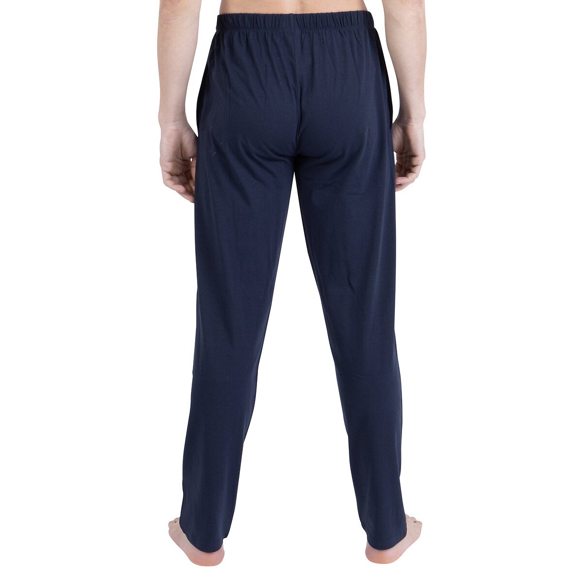 Pigiama lungo in cotone, collo a camicia blu/marine, ATHENA