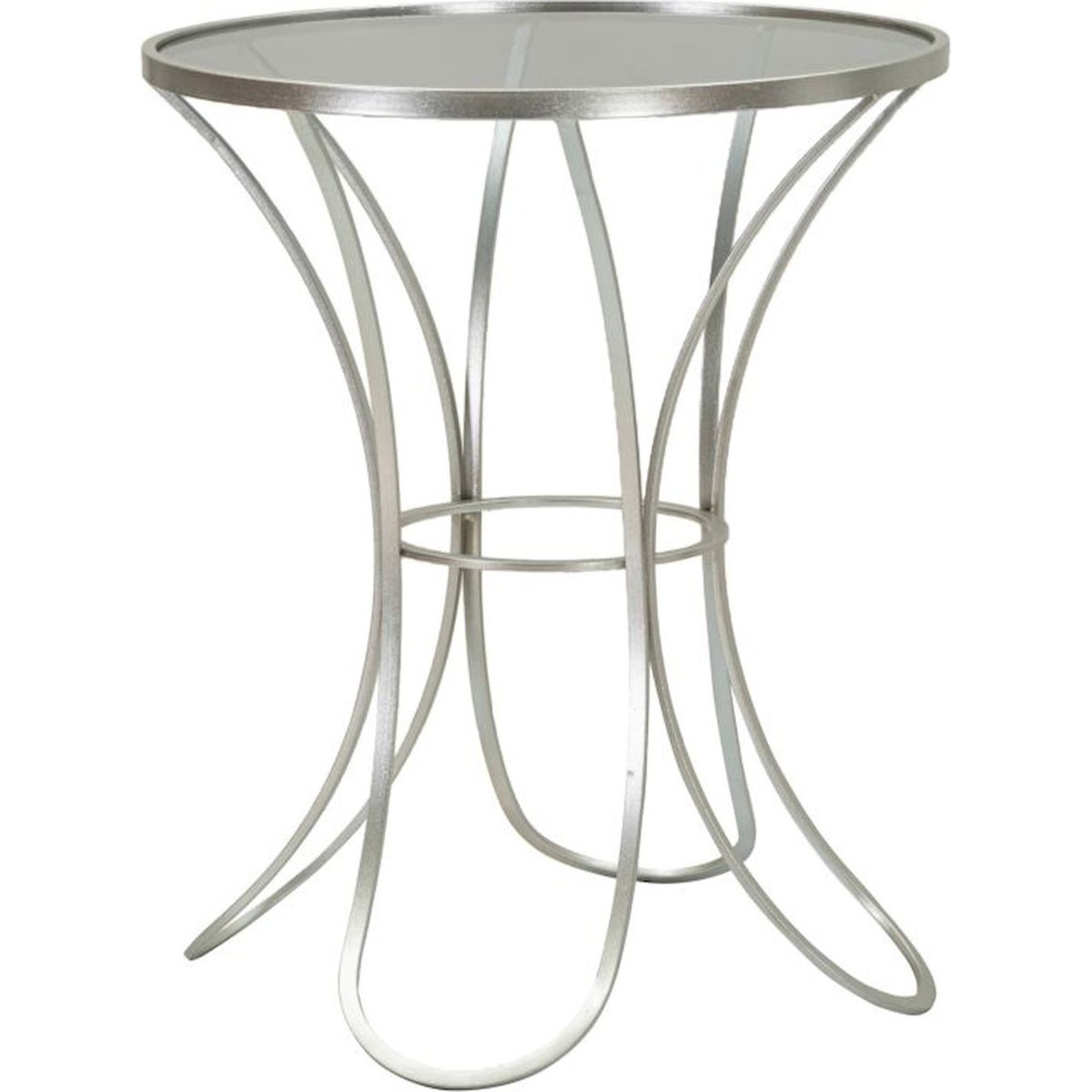 Table d'appoint ronde en fer et verre GLAM argenté et verre fumé, RECOLLECTION
