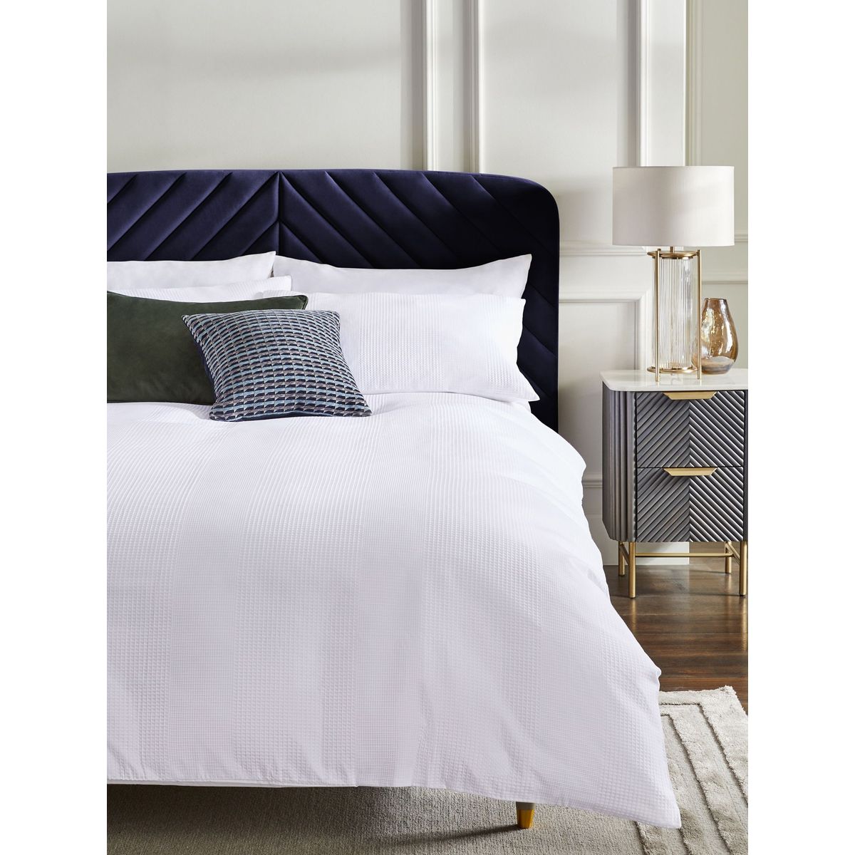 Parure housse de couette gaufrée 300 fils blanc, NEXT