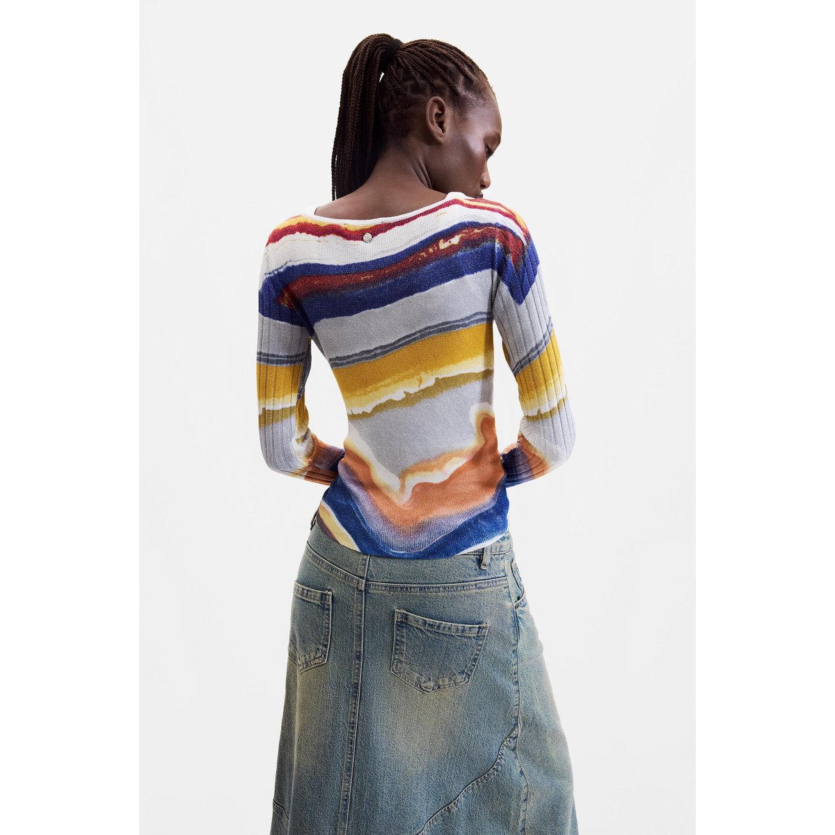 Pull en maille imprimé bleu, DESIGUAL