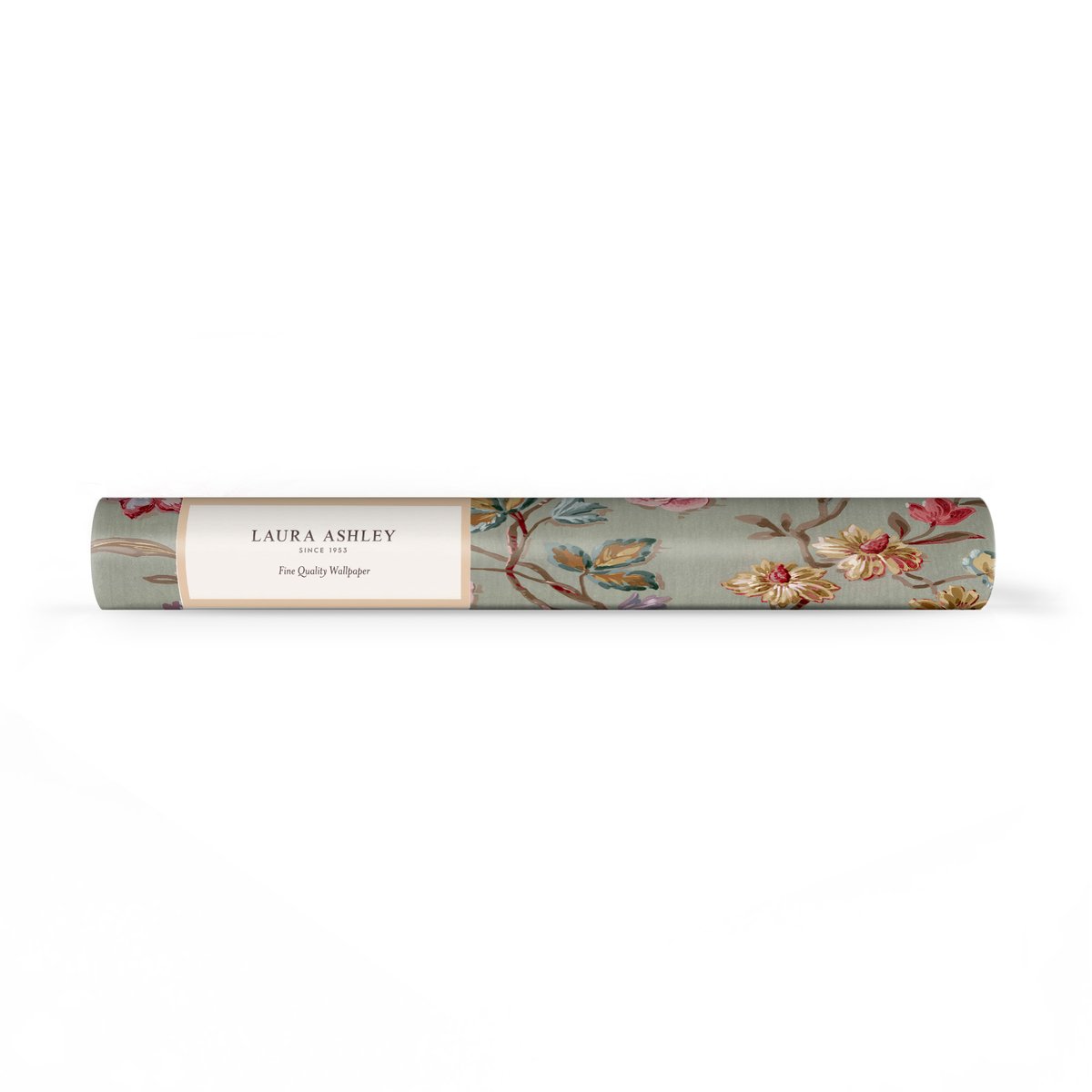 Papier peint Roses, tulipes et fleurs de jardin Lingmell Trail multicolore sur fond vert, LAURA ASHLEY