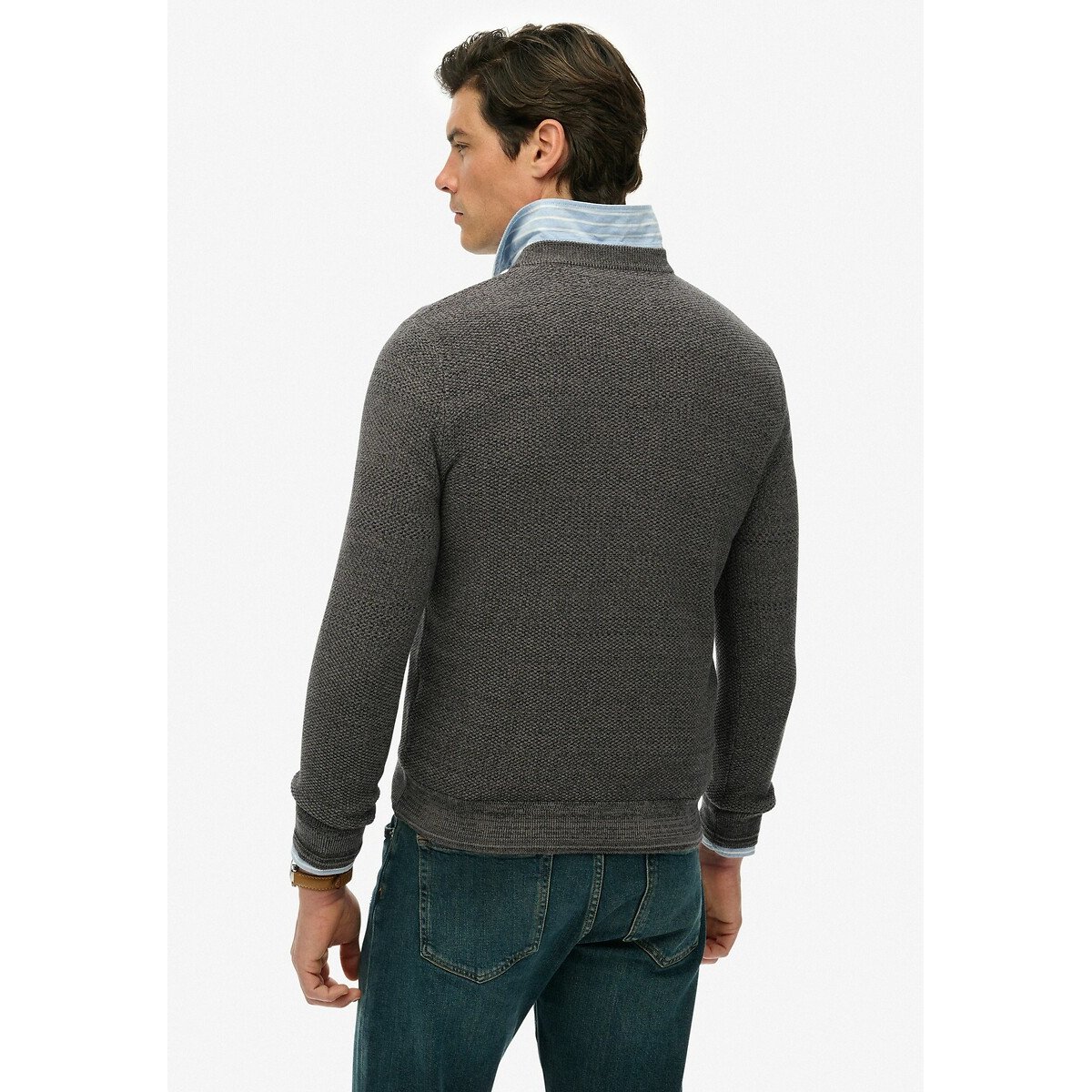 Textured Crew Neck Jumper dark grey, SUPERDRY