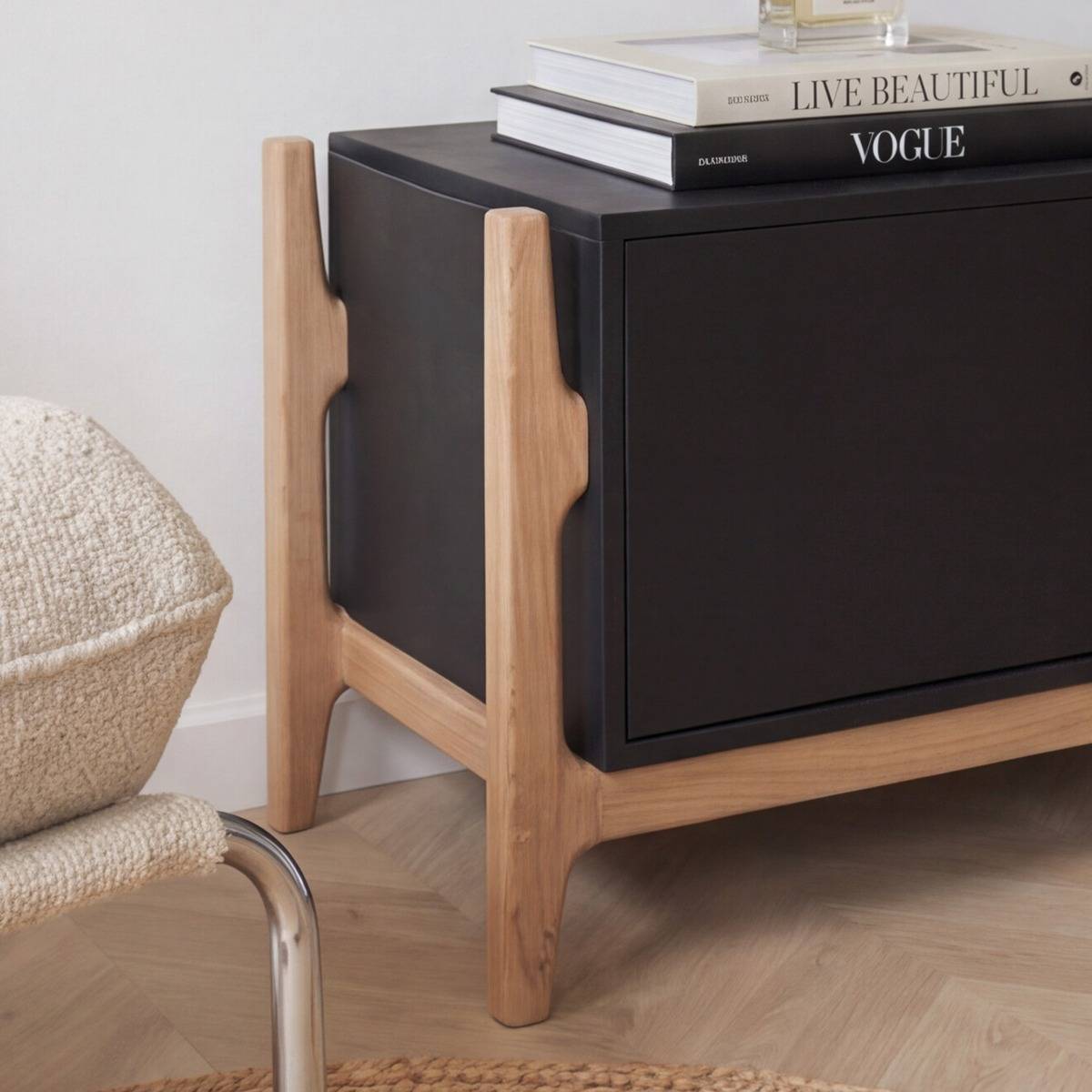 Meuble TV en bois de manguier et  en acacia IMANI noir, MADE IN MEUBLES 