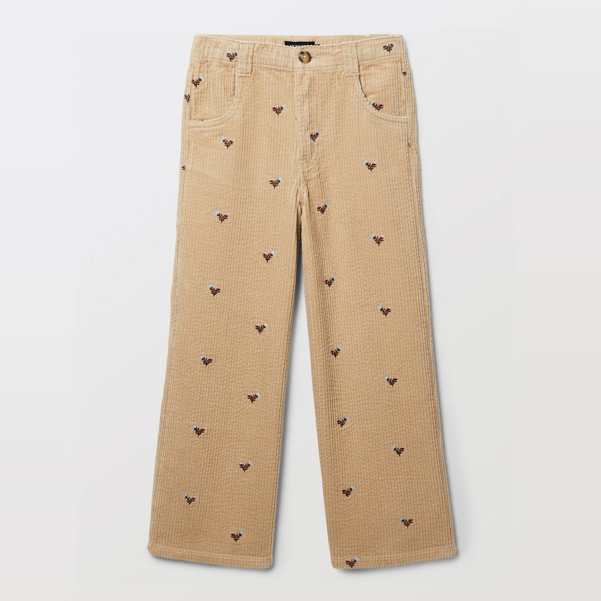 Pantalon en velours côtelé brodé dore, MONOPRIX