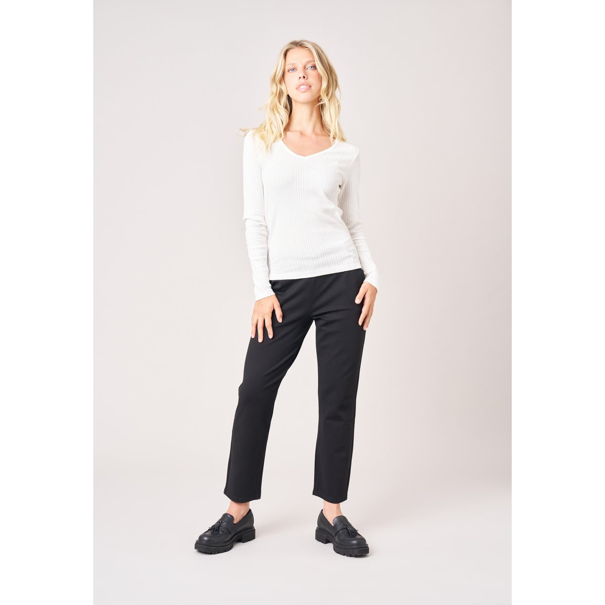 T-shirt regular femme en 100% coton côtelé PAULANA off white, DEELUXE