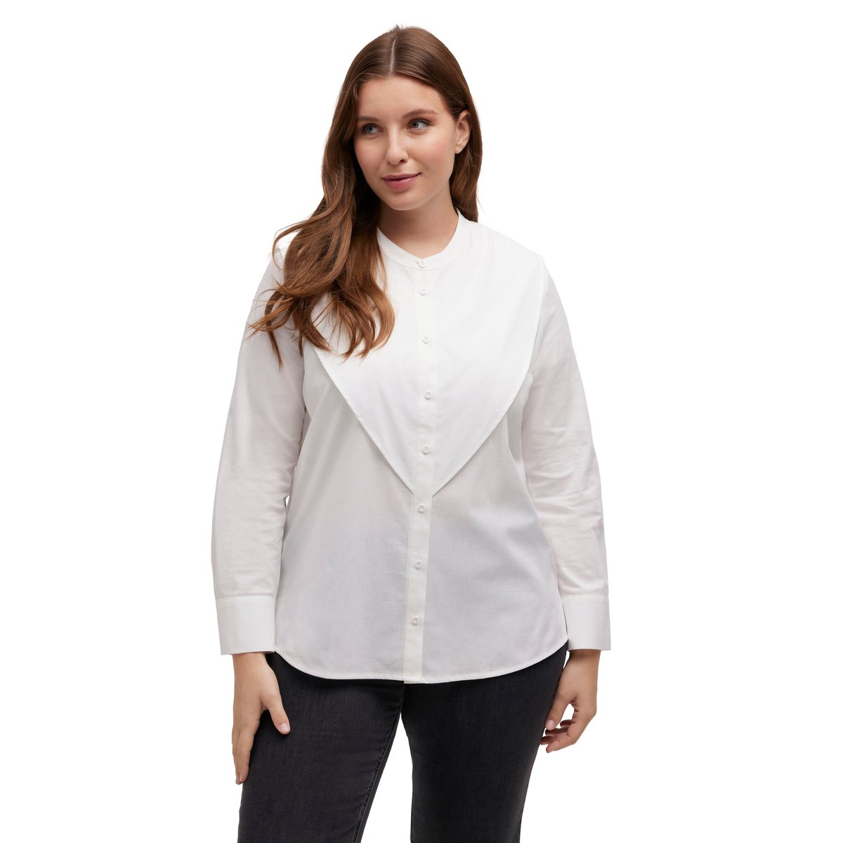 Chemisier, plastron, col montant blanc cassé, ULLA POPKEN