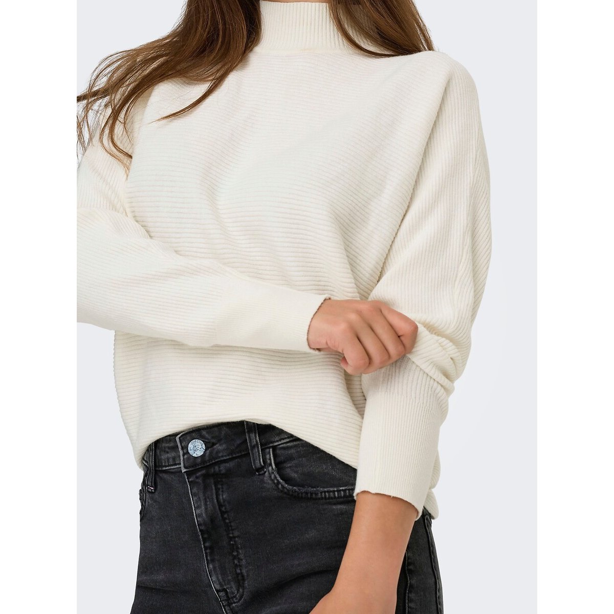 Jersey de manga larga con cuello vuelto blanco, JDY