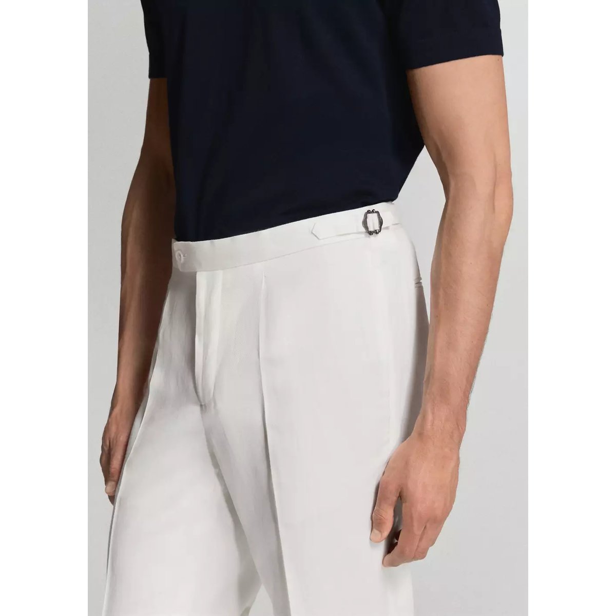 Pantalon en mélange de lin et coton à liens ajustables blanc, MANGO MAN