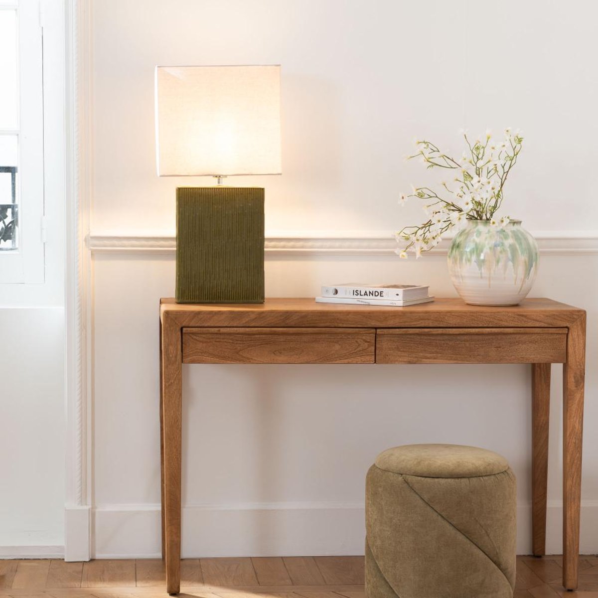 Console 2 tiroirs en bois L120 cm marron, AMADEUS