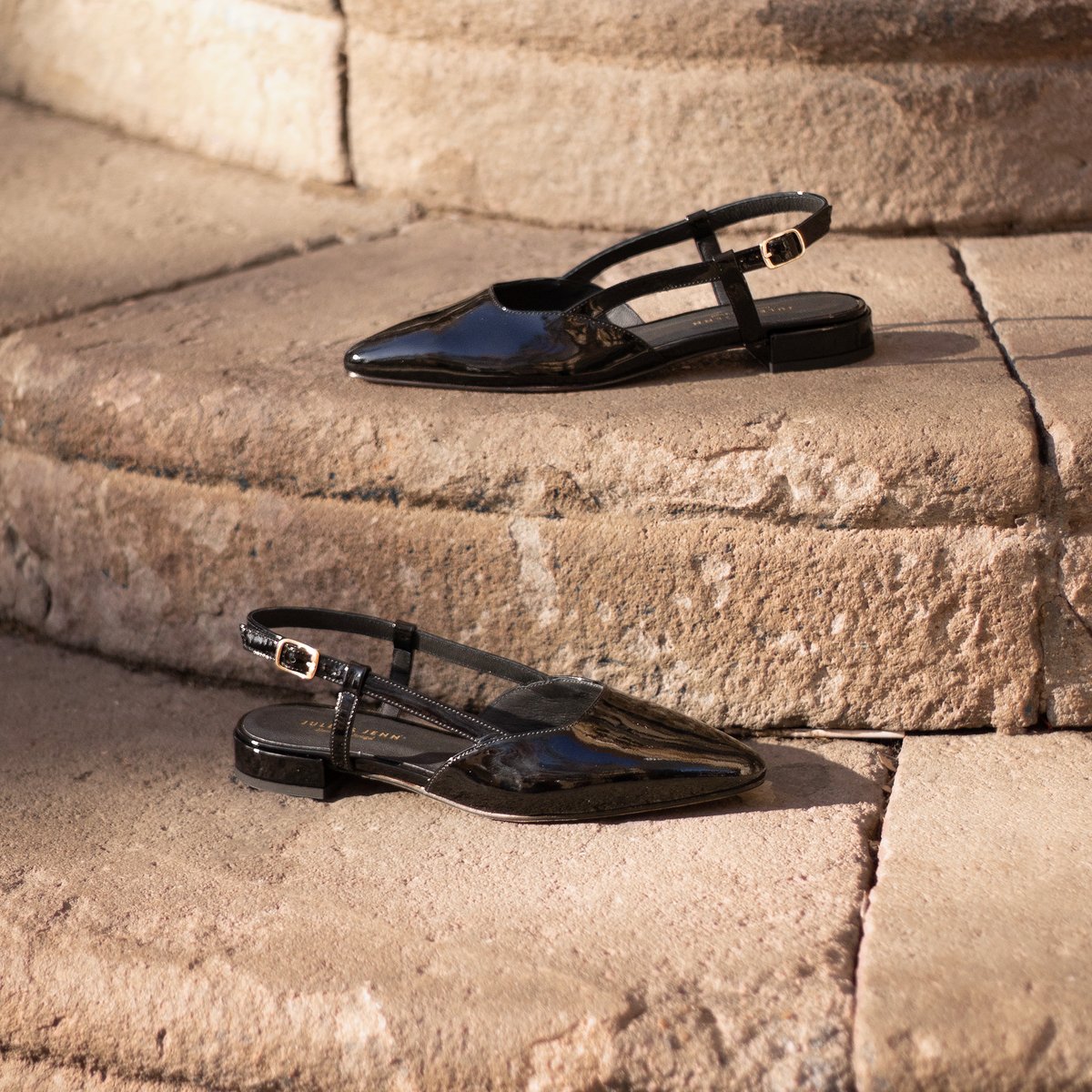Ballerines slingback Elise cuir vernis noir, JULES & JENN