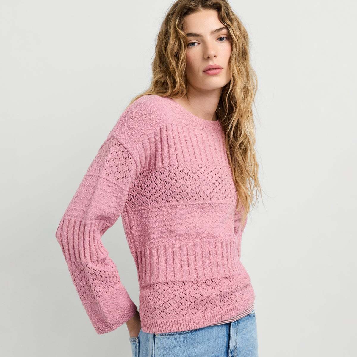 Pull Crochet À Col Rond rose poudre rose, PEPE JEANS