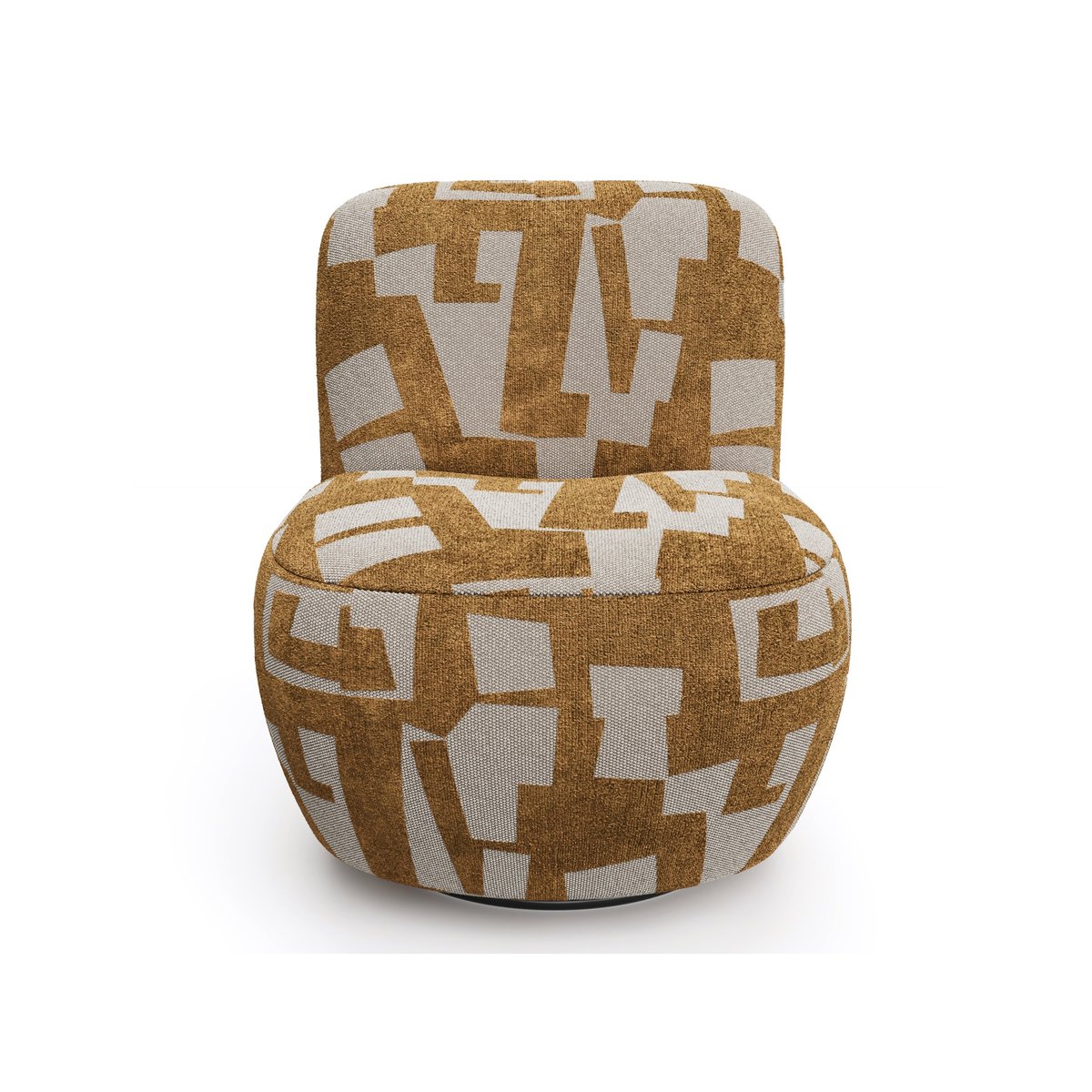 Fauteuil de salon pivotant en tissu texturé à motif JENA moutarde, SIA HOME