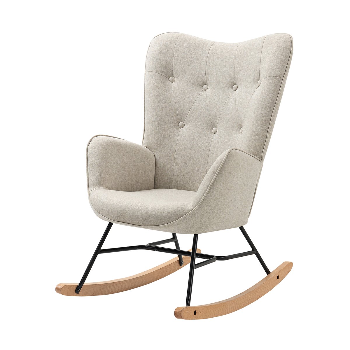 Fauteuil à bascule rocking chair scandinave en tissu, EPPING beige, MEUBLES COSY