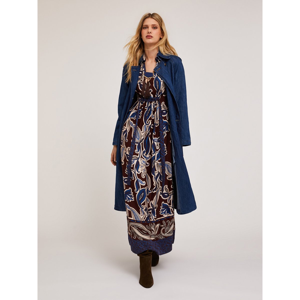 Robe longue en viscose à motif foulard bleu, MOTIVI