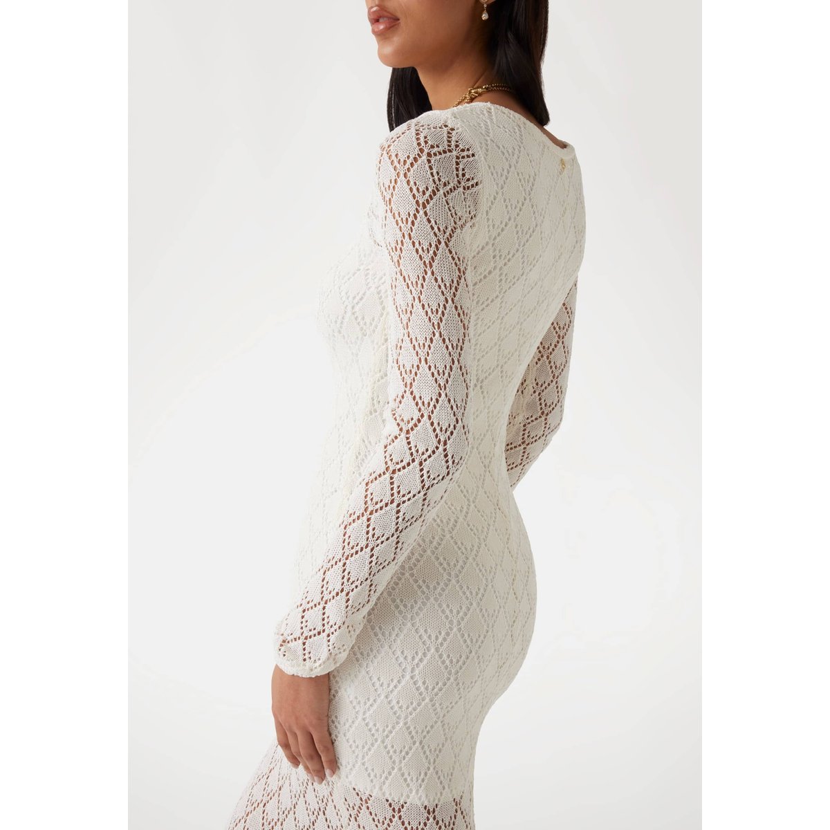 Maxi Robe Bodycon Ajourée blanc, GUESS