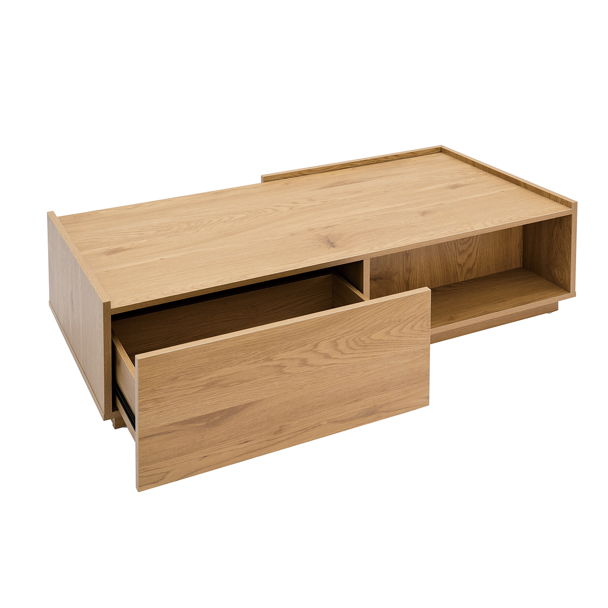 Table basse rectangulaire avec rangements 2 tiroirs finition bois clair chêne L120 cm MADERO chêne clair, MILIBOO