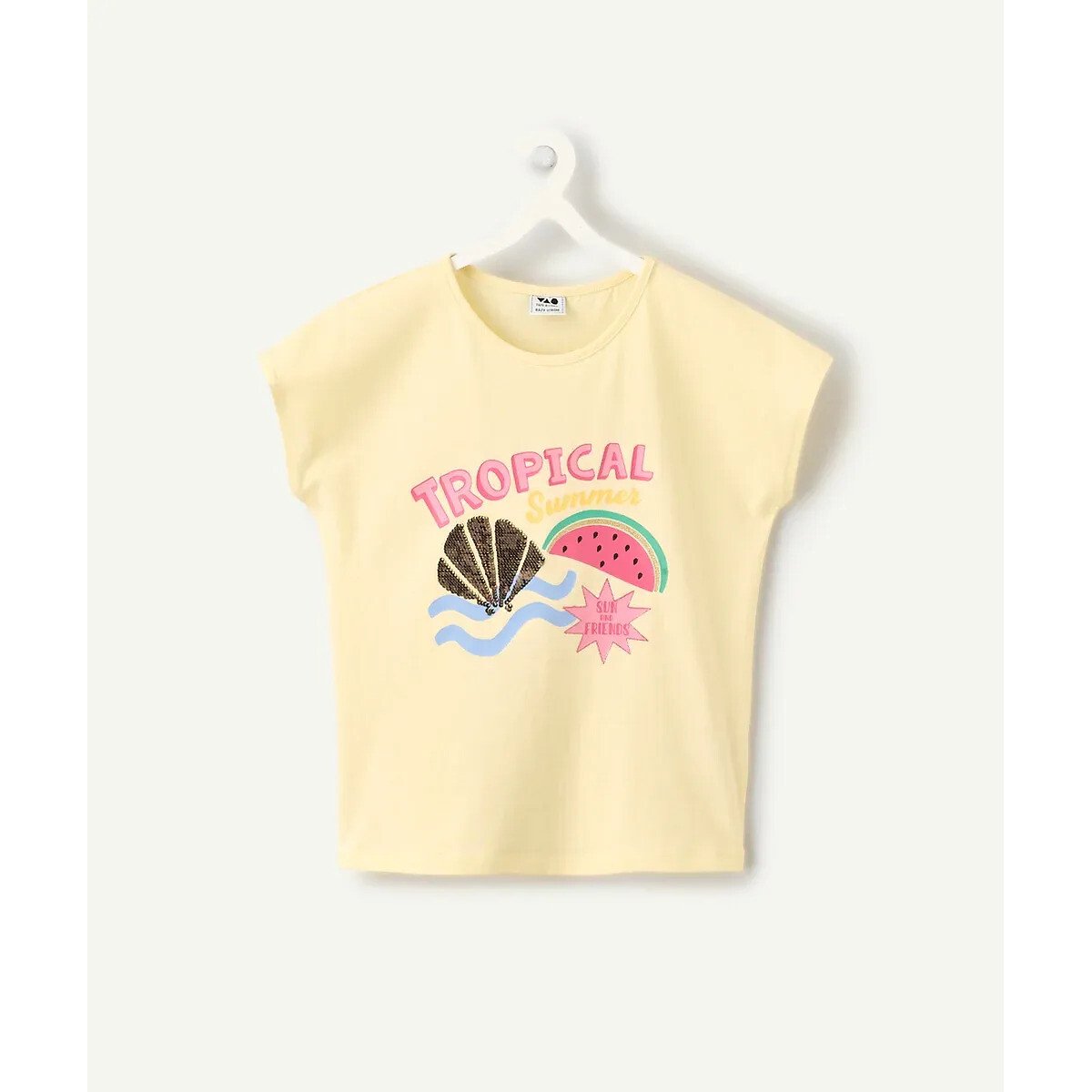 T-shirt manches courtes avec sequins jaune, TAPE A L'OEIL