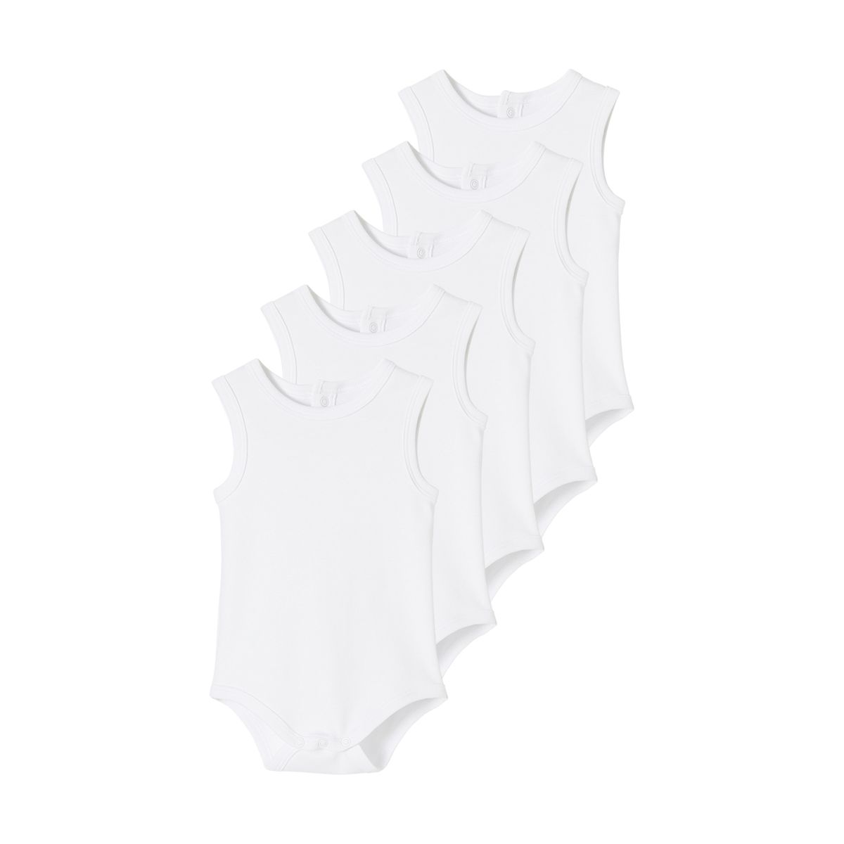 Lot de 5 bodies débardeur en interlock BASICS lot blanc, VERTBAUDET