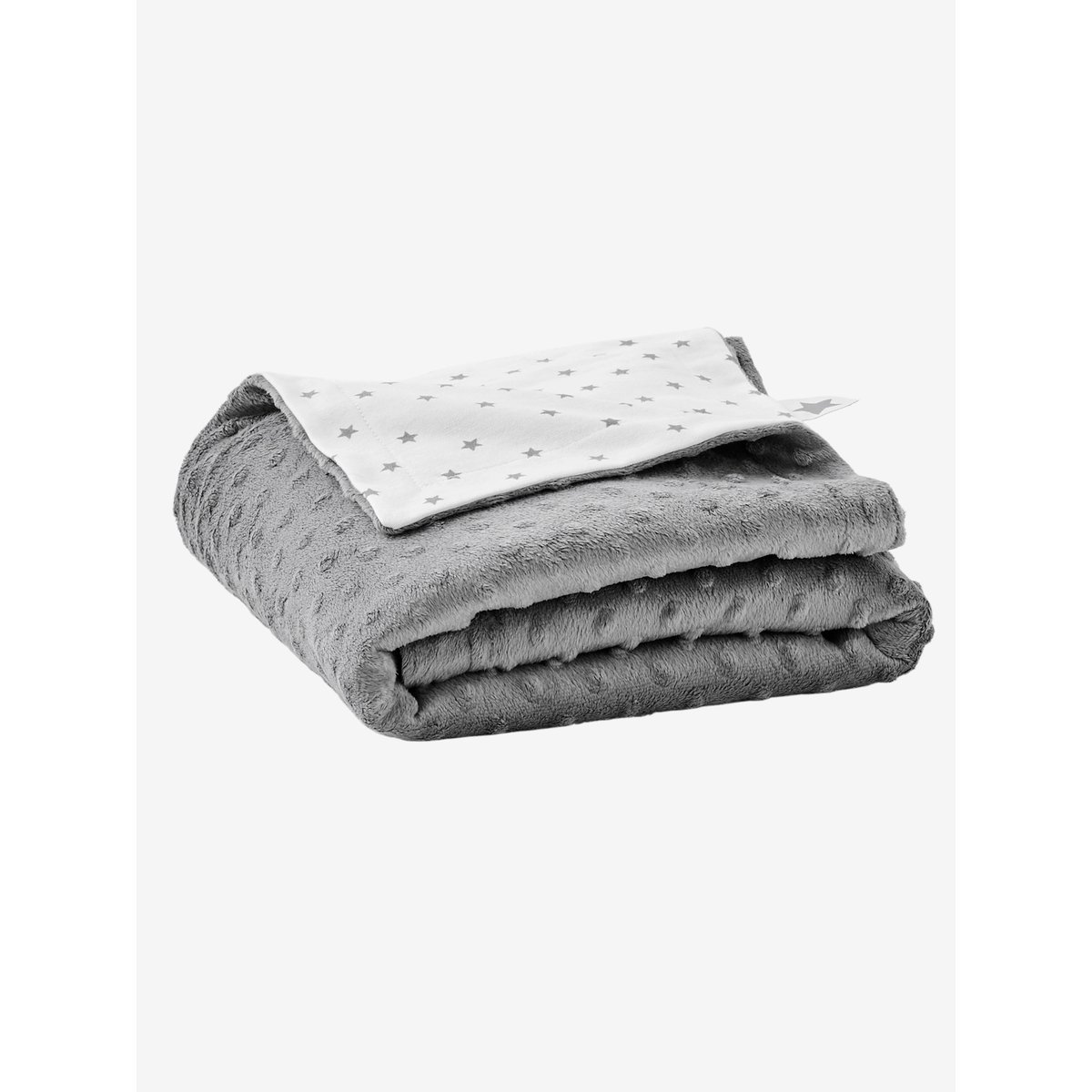 Couverture bi-face minky/molleton STELLA gris, VERTBAUDET