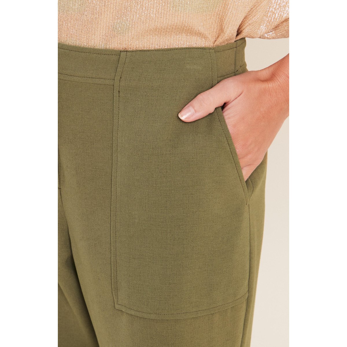 Pantalon large 7/8ème taille haute vert kaki, BREAL