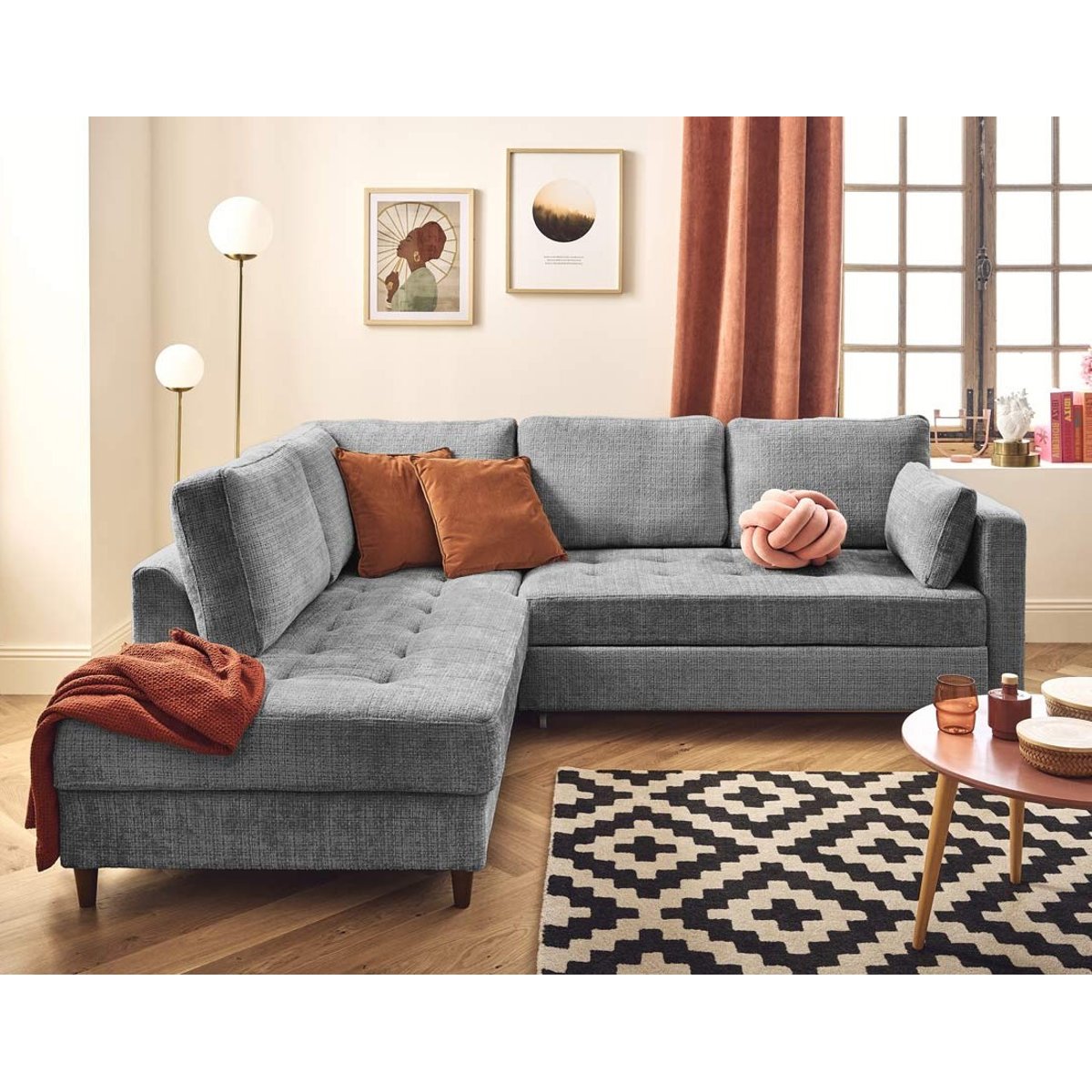 Canapé d'Angle Convertible 5 places - ANNA gris, BEST MOBILIER
