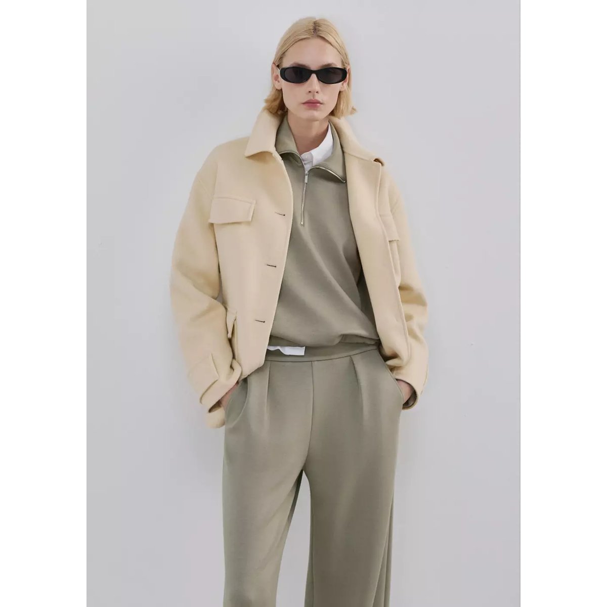 Pantalon droit taille élastique kaki, MANGO