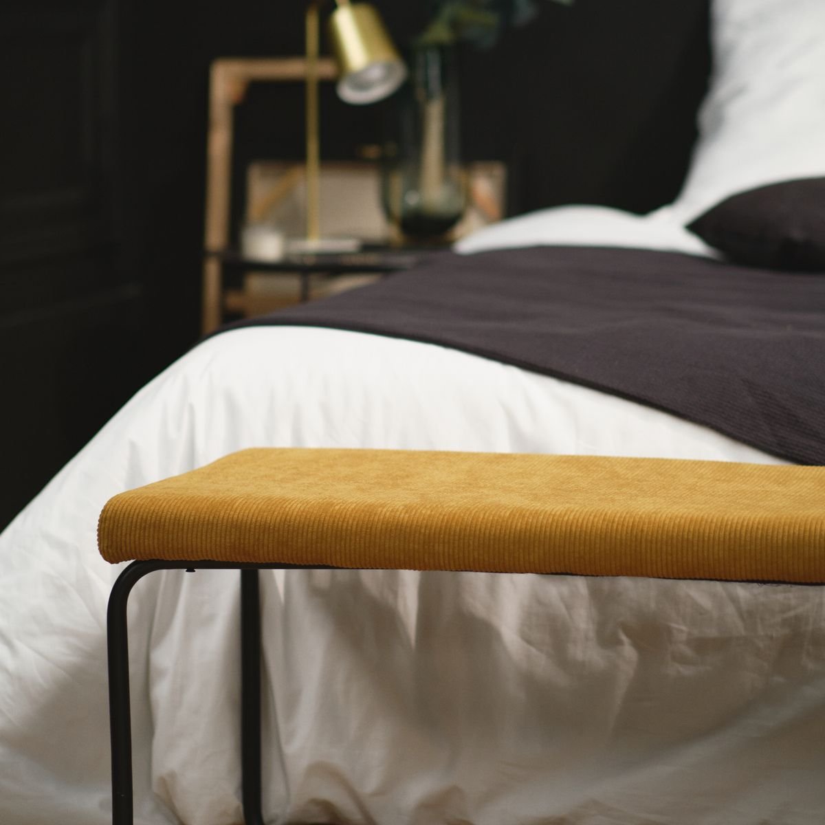 Banc en velours côtelé COZY marron, FACTORY