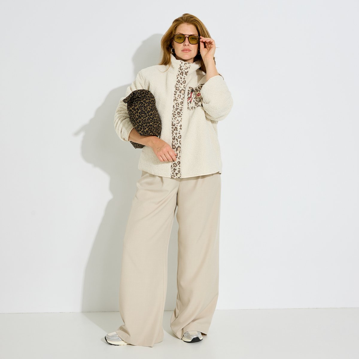 Veste moumoute zippée col montant beige, GRAIN DE MALICE